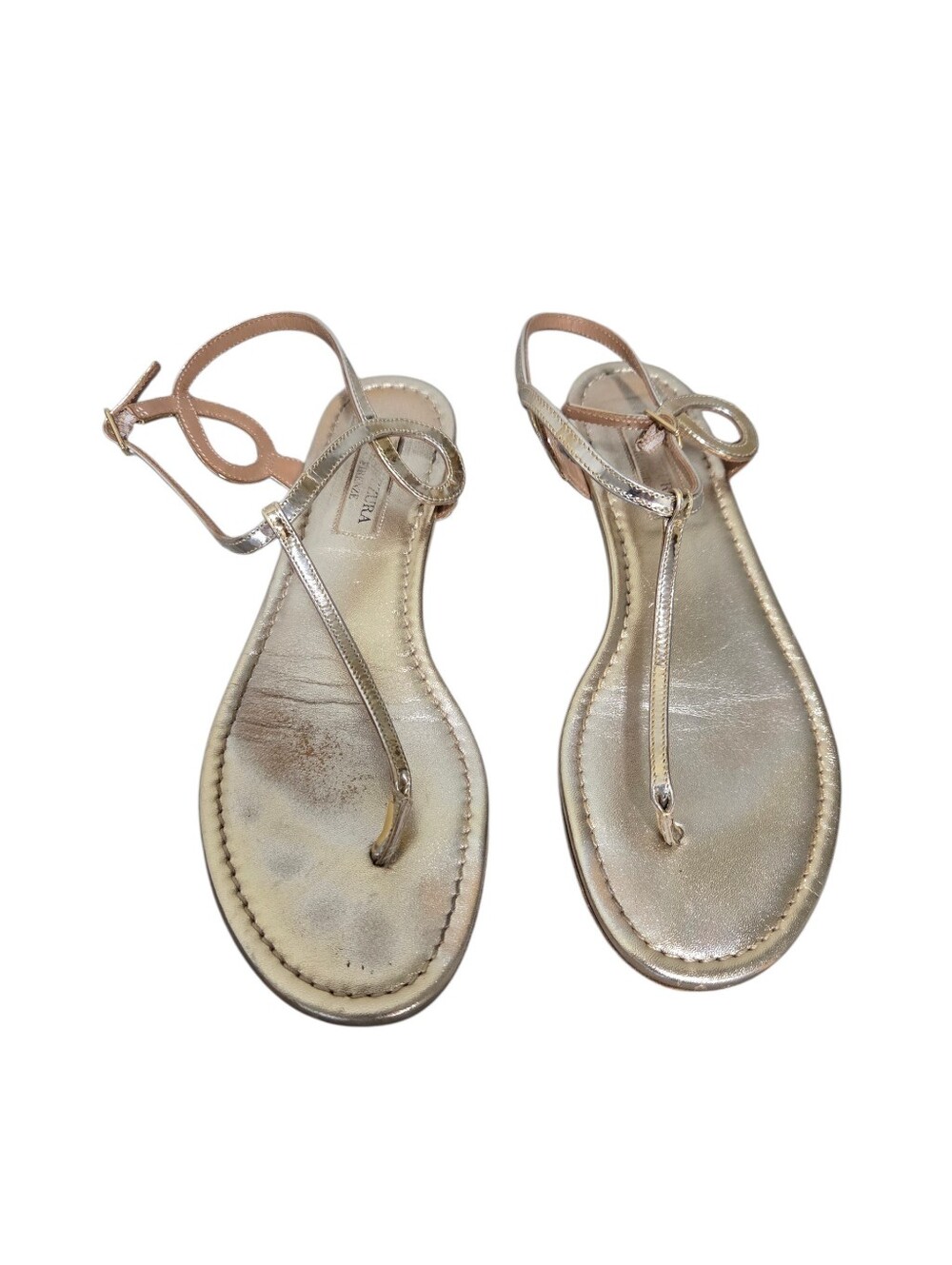 Aquazzura Gold Almost Bare Flat Thong Sandals Metallic Leather Sz EU 35.5 - Picture 11 of 15
